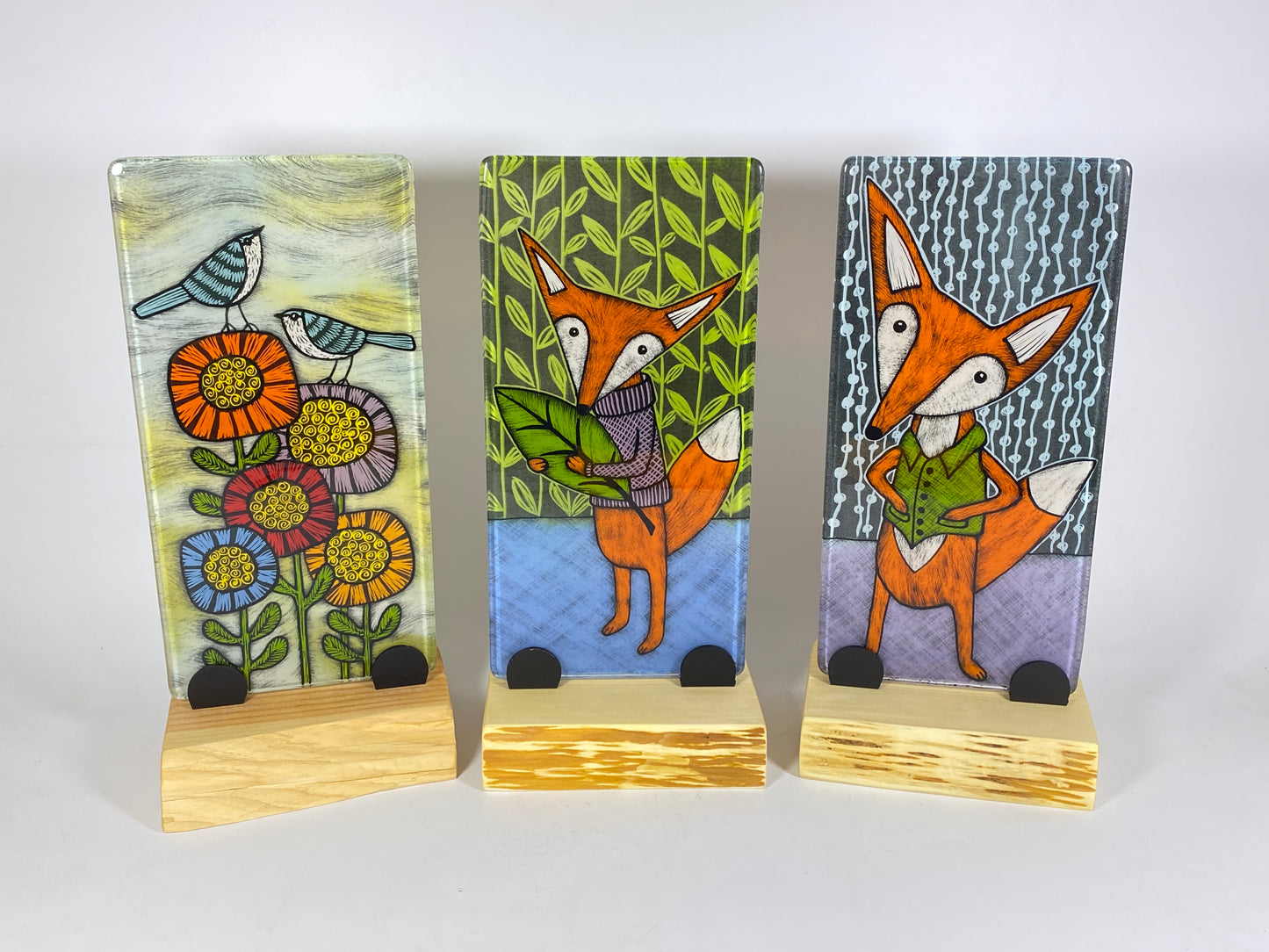 4x8 Tile with Wood Stand by Silly Dog Art Glass