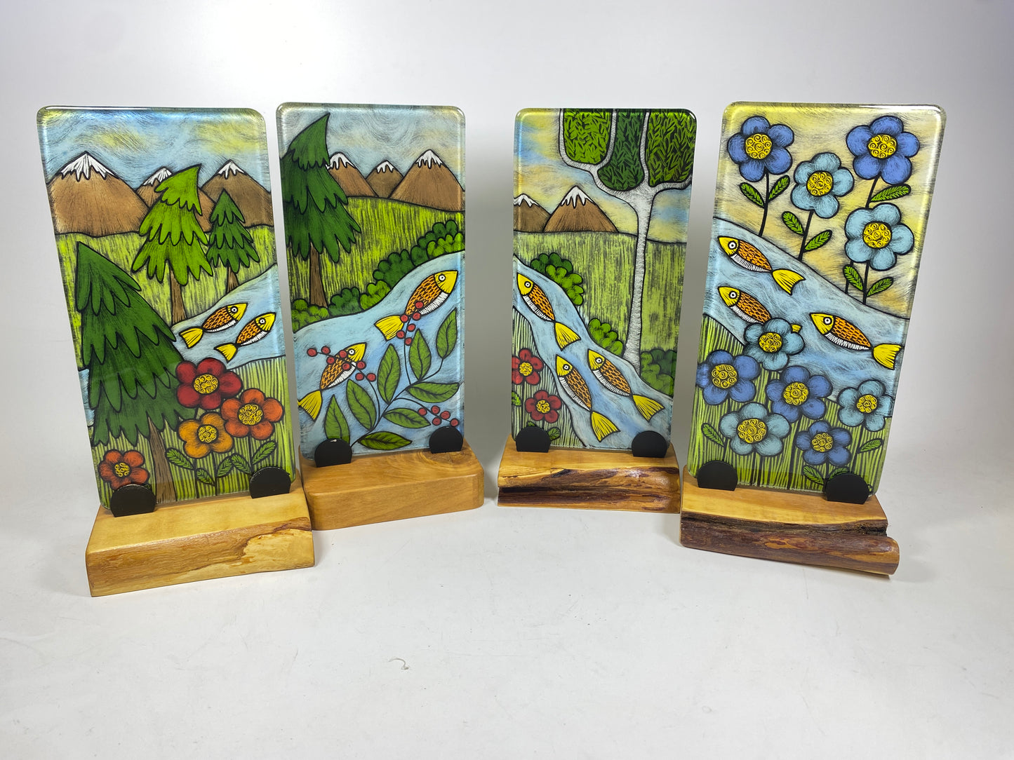 4x8 Tile with Wood Stand by Silly Dog Art Glass