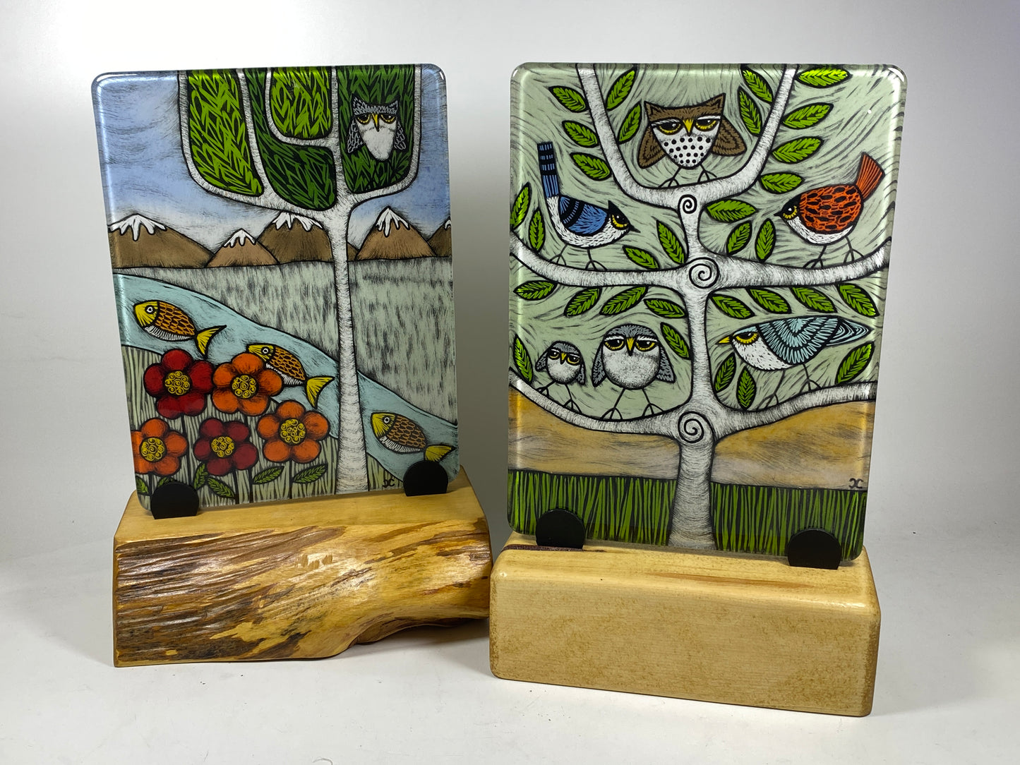 6x8 Tile with Wood Stand by Silly Dog Art Glass