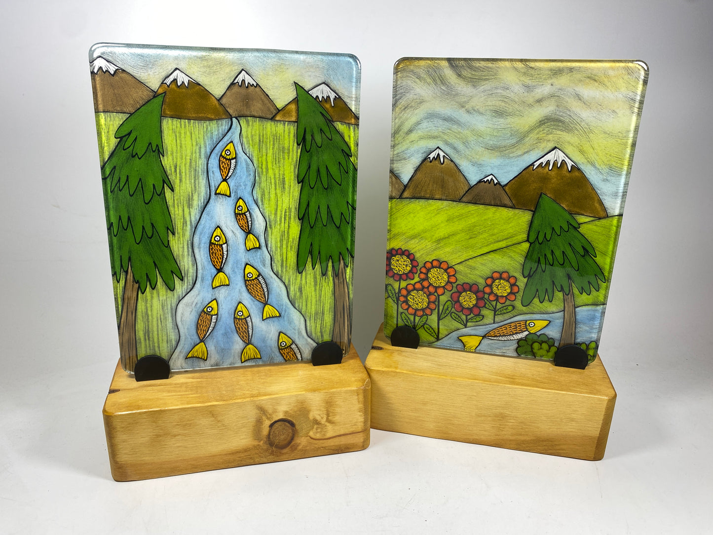 6x8 Tile with Wood Stand by Silly Dog Art Glass