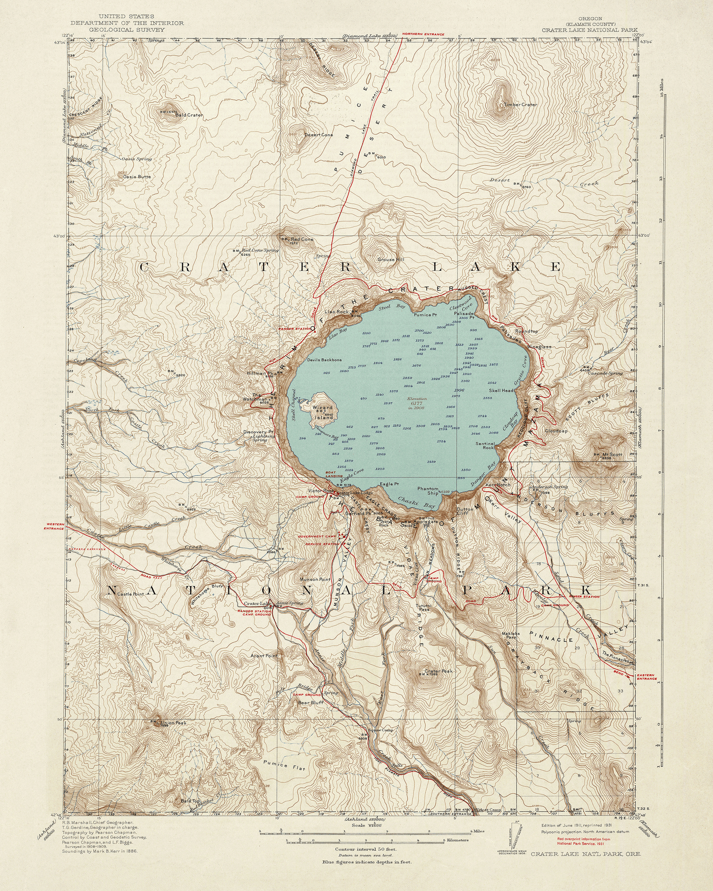 Crater Lake - 1886 Topographic Vintage Map