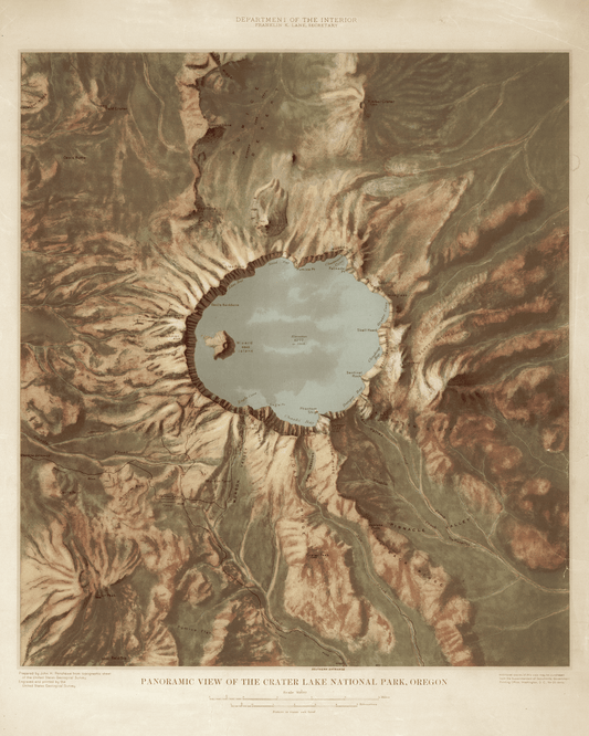 Crater Lake - 1880 Panoramic View Vintage Map