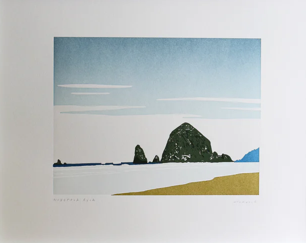 Framed - Haystack Rock Print by Quail Lane Press