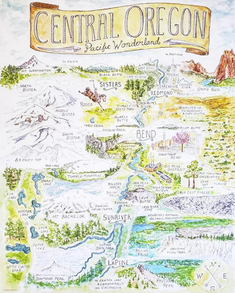 Framed - Central Oregon Map by Hikerbooty