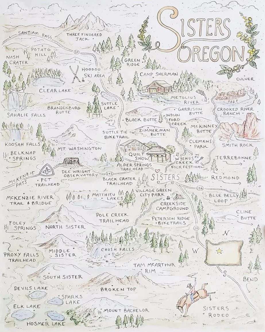 Sisters Oregon Map by Hikerbooty