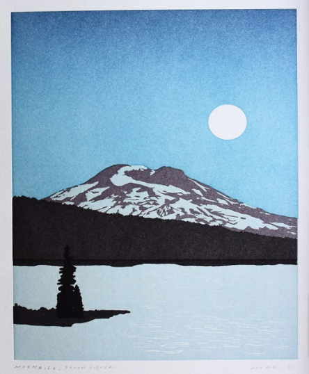 Moonrise South Sisters Print by Quail Lane Press