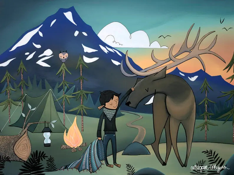 Mountain Elk and Boy by Megan Marie Myers