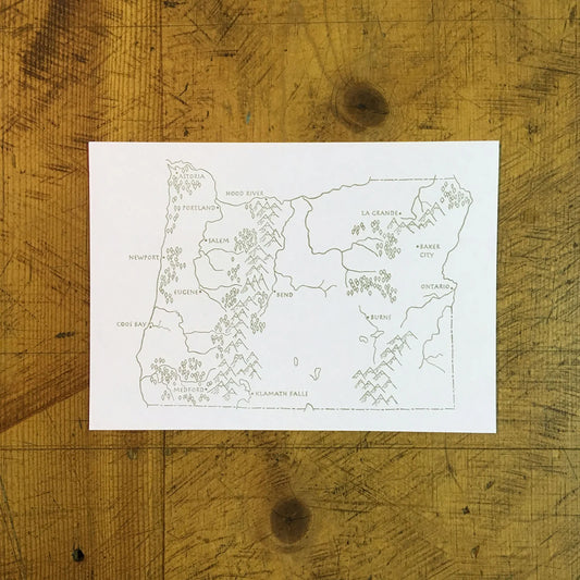 Oregon State Map Letterpress Postcard by Green Bird Press