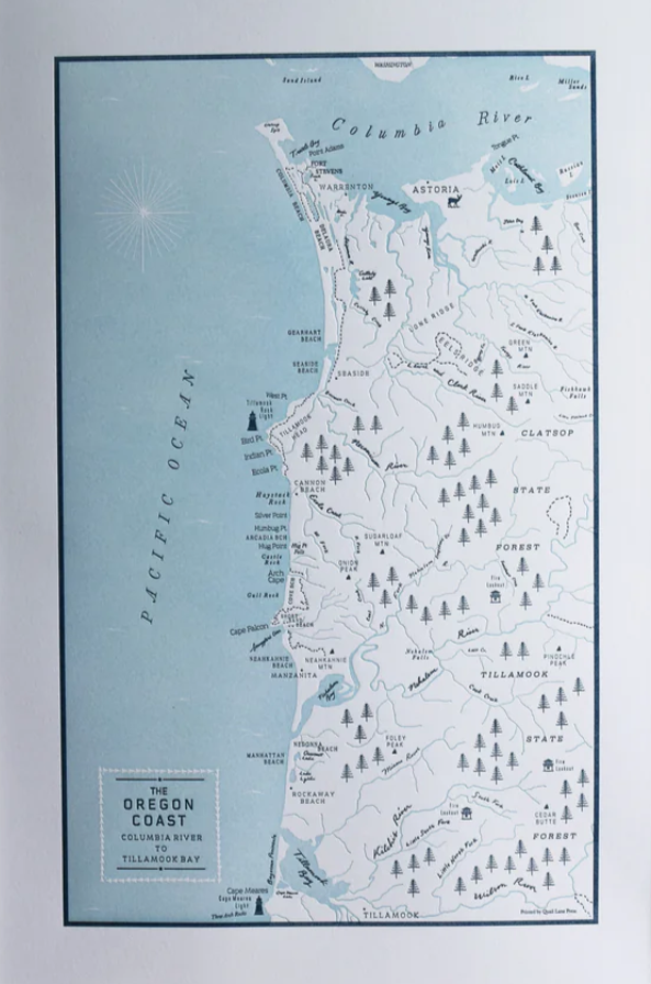 Oregon Coast Map Print by Quail Lane Press