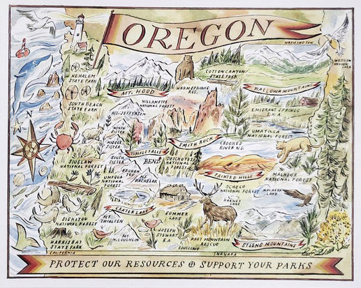 Framed - Oregon Map by Hikerbooty