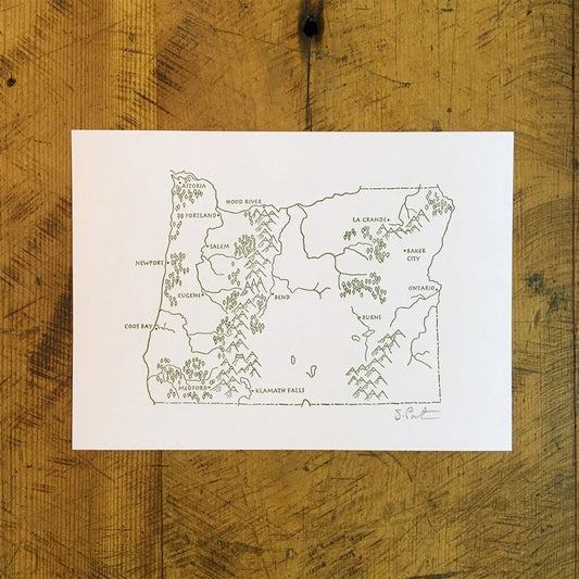 Oregon State Illustrated Map Letterpress Print by Green Bird Press