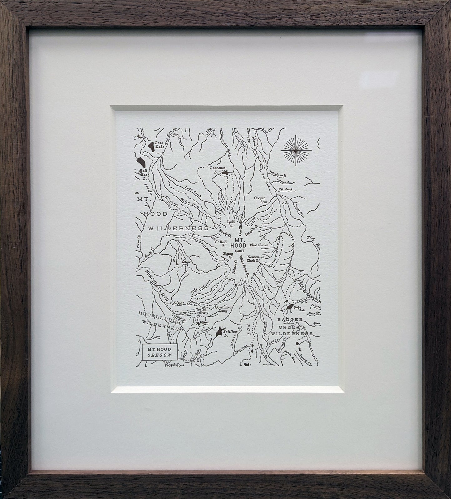 Framed - Mt Hood Map by Quail Lane Press