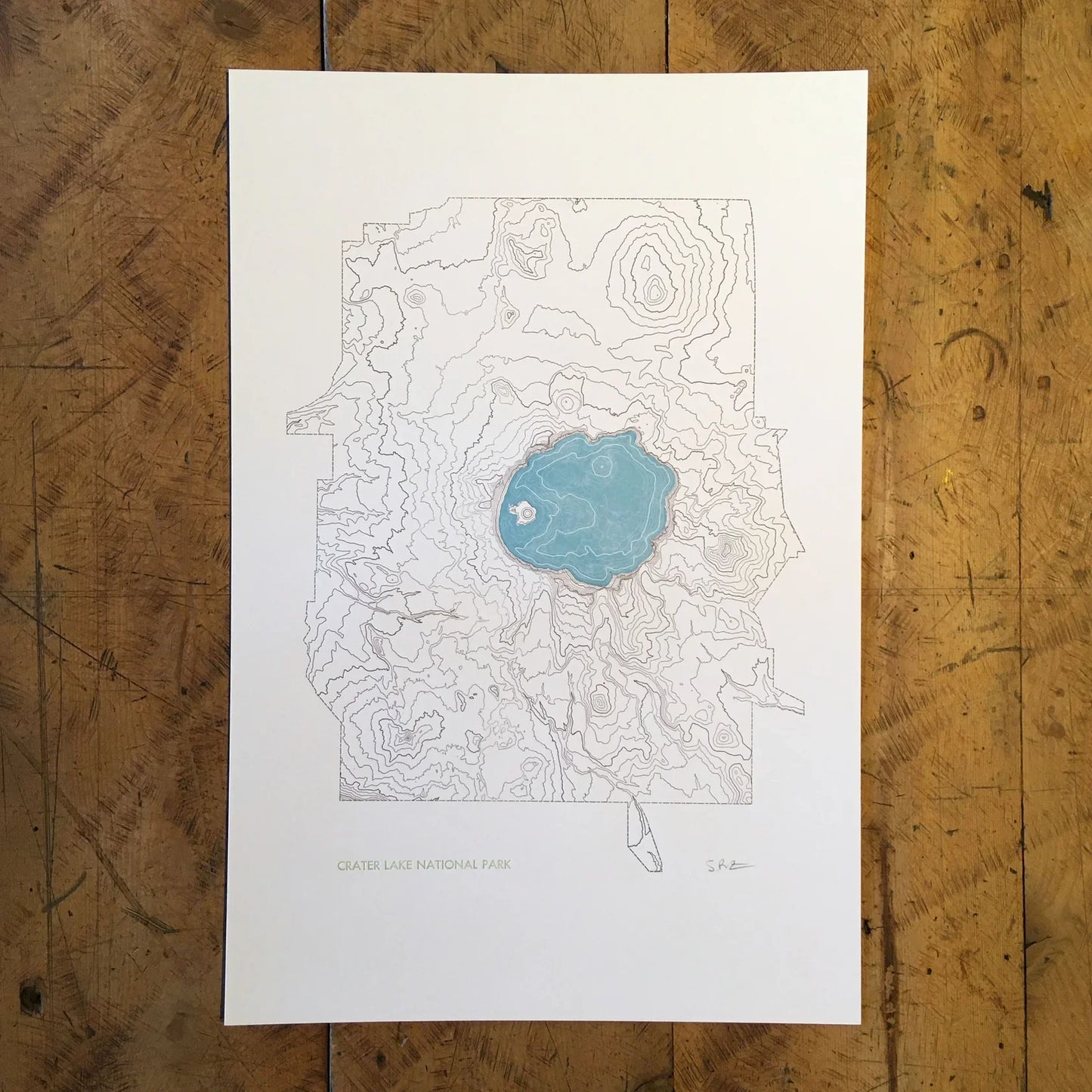 Framed - Crater Lake National Park Topographic Map Letterpress Print by Green Bird Press