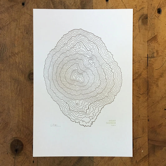 Mount Bachelor Topographic Map Letterpress Print by Green Bird Press