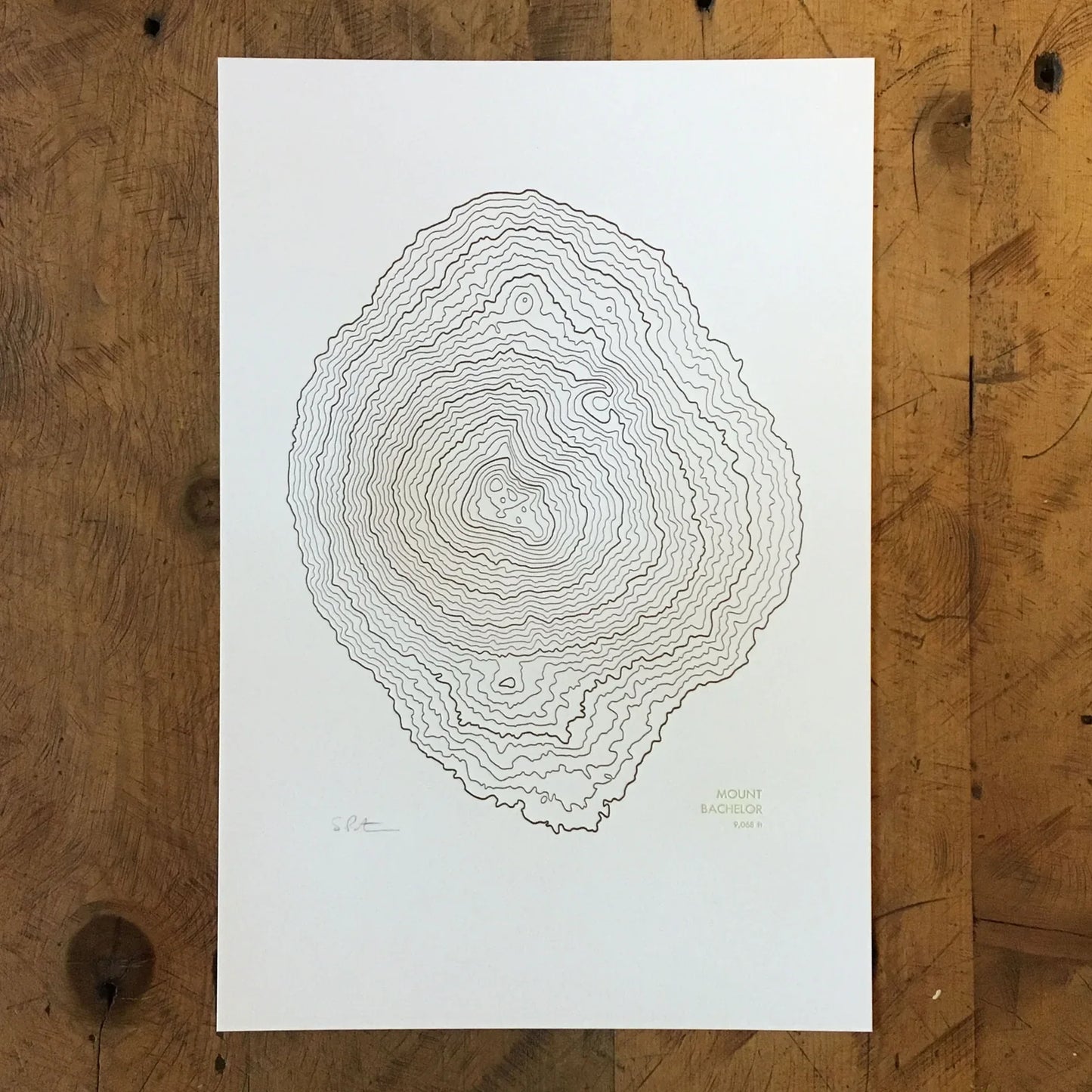 Framed - Mount Bachelor Topographic Map Letterpress Print by Green Bird Press