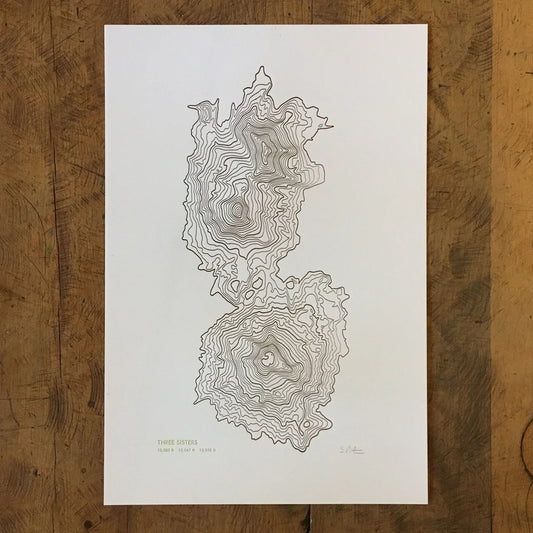 Framed - Three Sisters Topographic Map Letterpress Print by Green Bird Press
