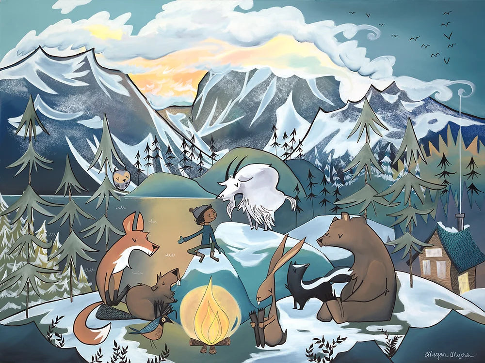 Winter Bonfire Gang of Forest Animals #39 by Megan Marie Myers