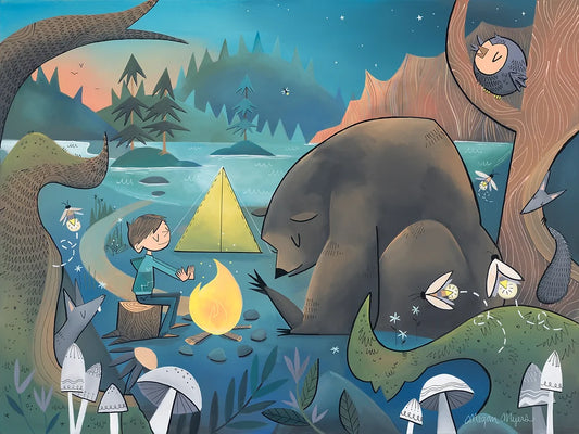 Campfire Bear - Dusk Fireflies #78 by Megan Marie Myers