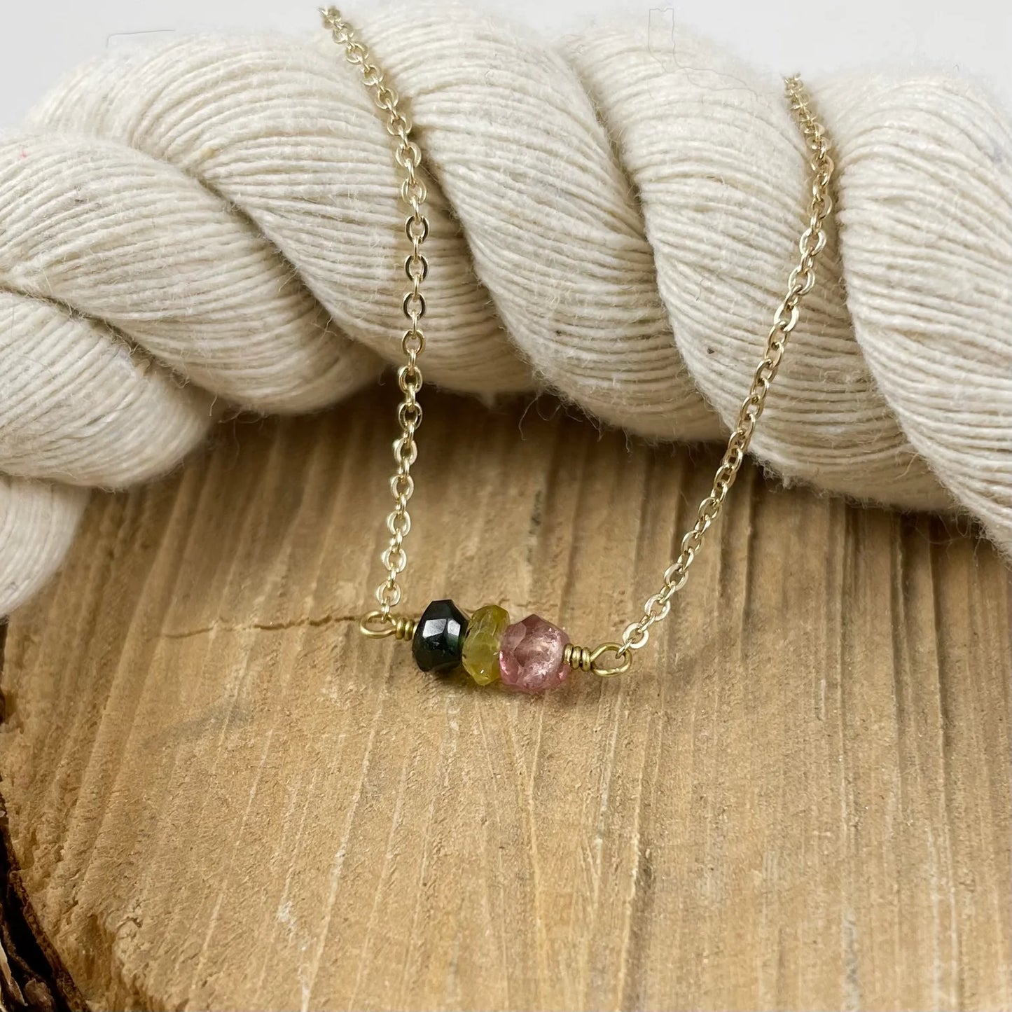 Dainty Stone Necklace - Brass by Mitch Jewelry