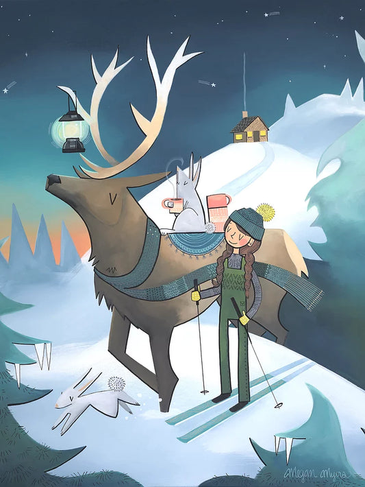 Elk Lantern - Festive Elk and Ski Girl #71 by Megan Marie Myers