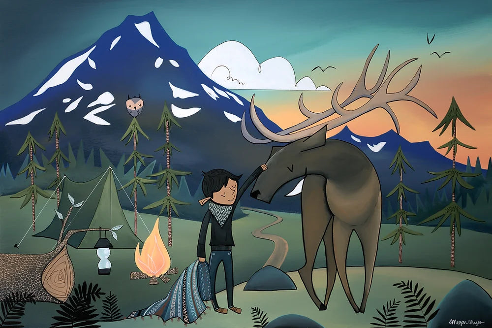 Mountain Elk and Boy #31 Print by Megan Marie Myers