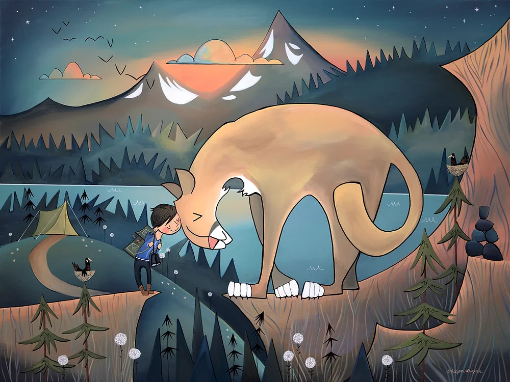 Sunset colors with Adventure Boy and Mountain Lion #34 Print by Megan Marie Myers