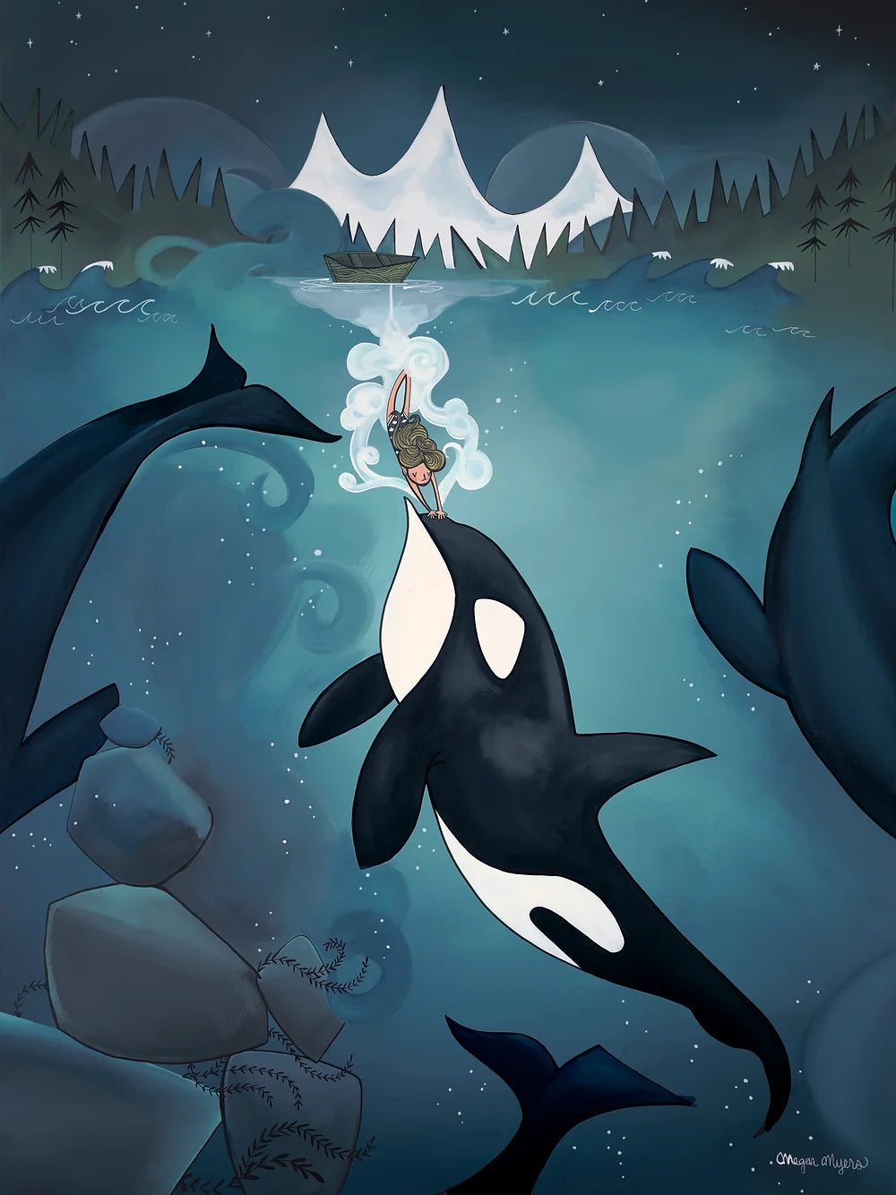 Orca Diving Girl - The night sky is you #52 by Megan Marie Myers