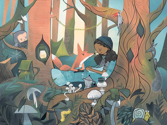 Sleeping Bag- Camping with Fox #76 by Megan Marie Myers