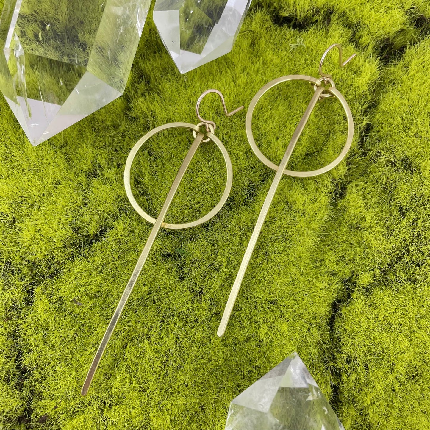 Small Hoop and Stick Earrings - Brass by Mitch Jewelry