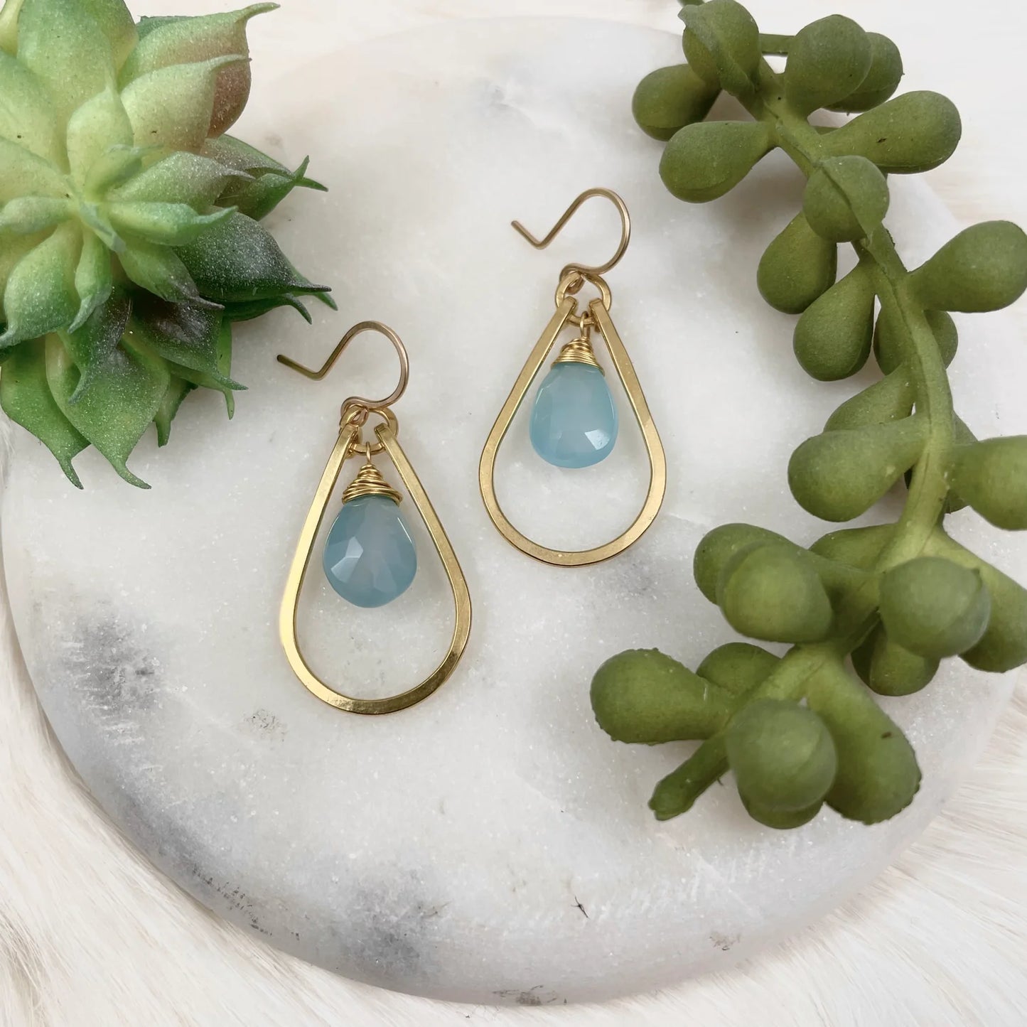 Small Teardrop and Stone Earrings - Brass by Mitch Jewelry