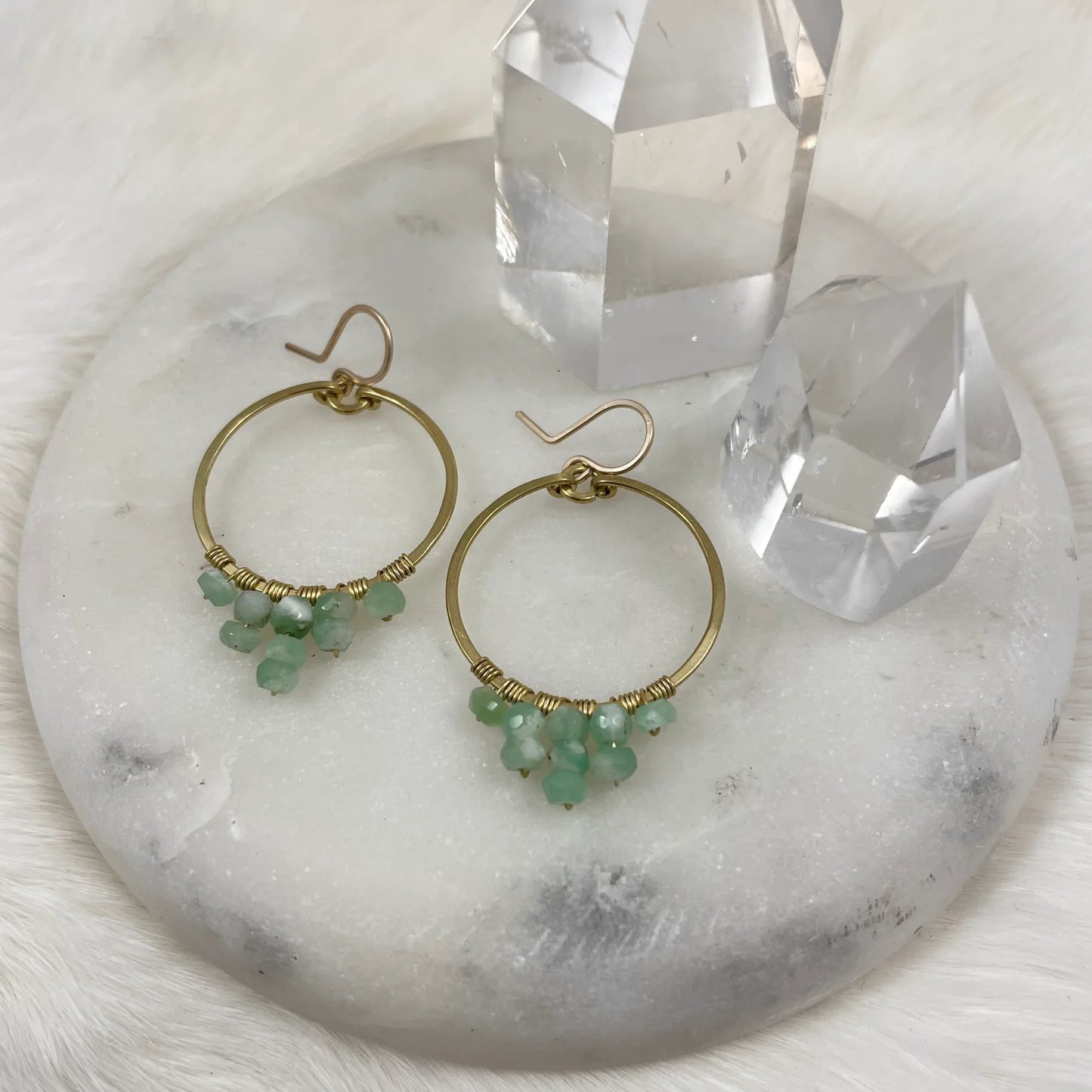 Small Tiered Stone Hoop Earrings - Brass by Mitch Jewelry