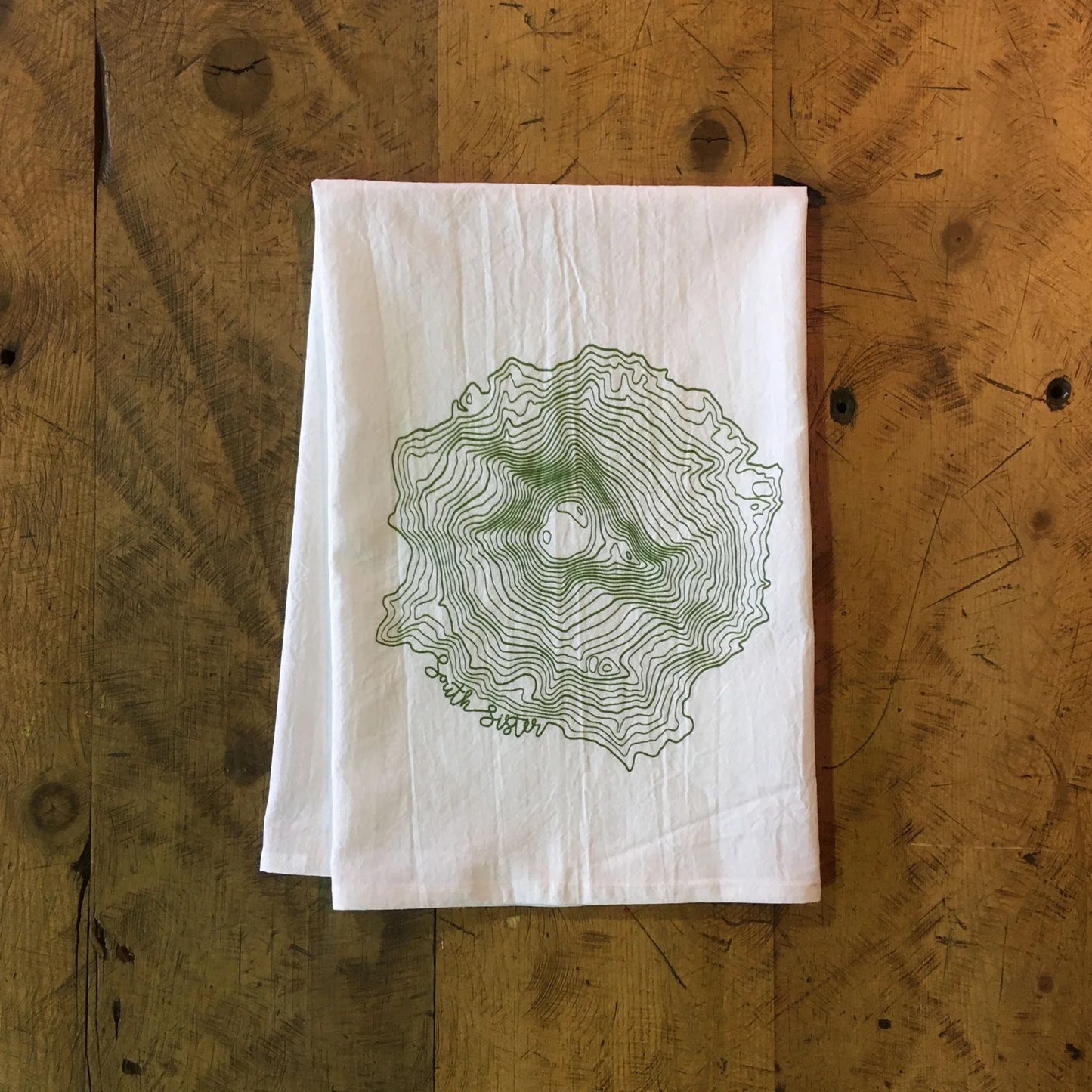 South Sister Topographic Map Screen Printed Tea Towel by Green Bird Press